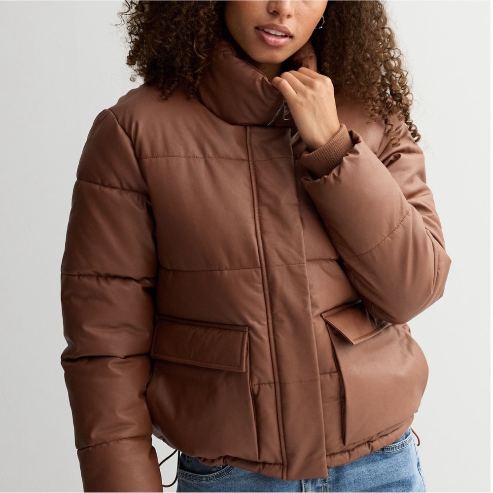 Faux Leather Puffer Jacket